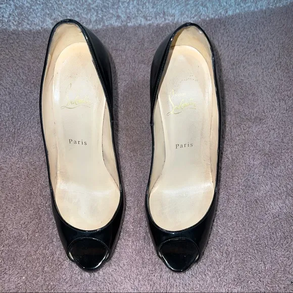 CHRISTIAN LOUBOUTIN Black Patent Leather Lady Peep 150 Platform Peep-Toe…