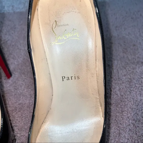 CHRISTIAN LOUBOUTIN Black Patent Leather Lady Peep 150 Platform Peep-Toe…