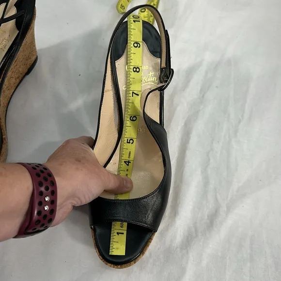 Christian Louboutin Girlie Zeppa Leather Cork Peep Toe Heel Shoes 40 1/2