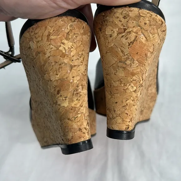 Christian Louboutin Girlie Zeppa Leather Cork Peep Toe Heel Shoes 40 1/2