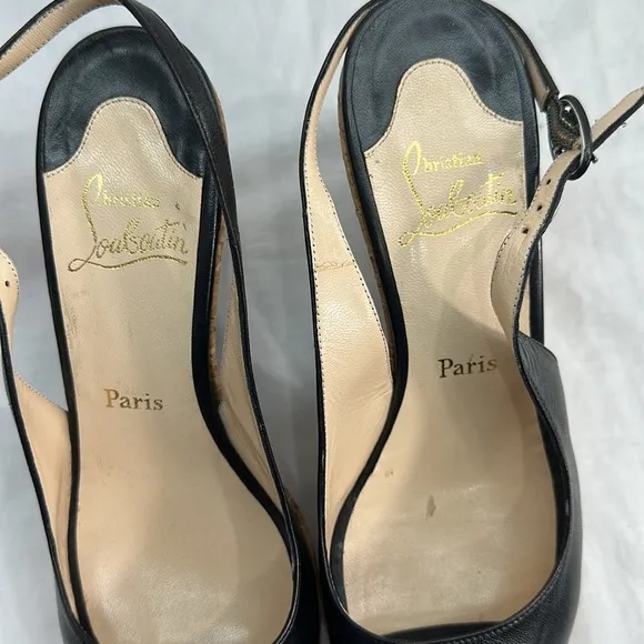 Christian Louboutin Girlie Zeppa Leather Cork Peep Toe Heel Shoes 40 1/2