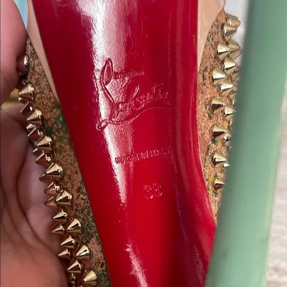 Christian Louboutin Gold and Pink Spiked Peep-Toe Heels