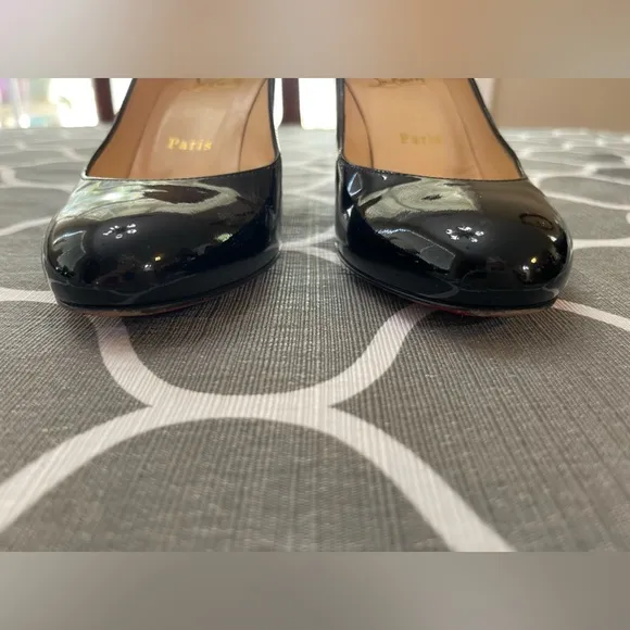 Christian Louboutin Rounded Toe Black Patent Leather Heel Size 37 or 6.5.