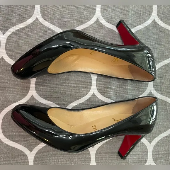 Christian Louboutin Rounded Toe Black Patent Leather Heel Size 37 or 6.5.
