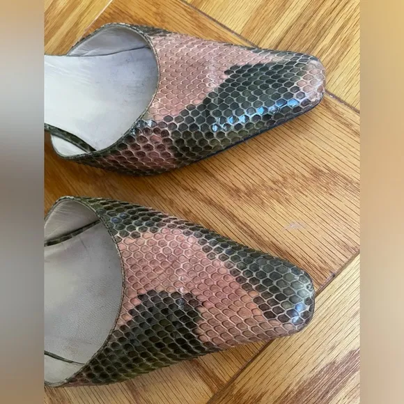 Christian Louboutin stiletto in peach  and khaki snake leather