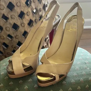 Christian Louboutin VERY CROISE 140 Beige Lt Brown Nude Leather Shoes
