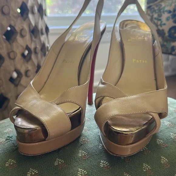 Christian Louboutin VERY CROISE 140 Beige Lt Brown Nude Leather Shoes