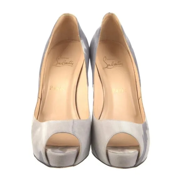 Christian Louboutin Very Prive 120 Peep Toe Stiletto Platform Pumps 40.5 Gray