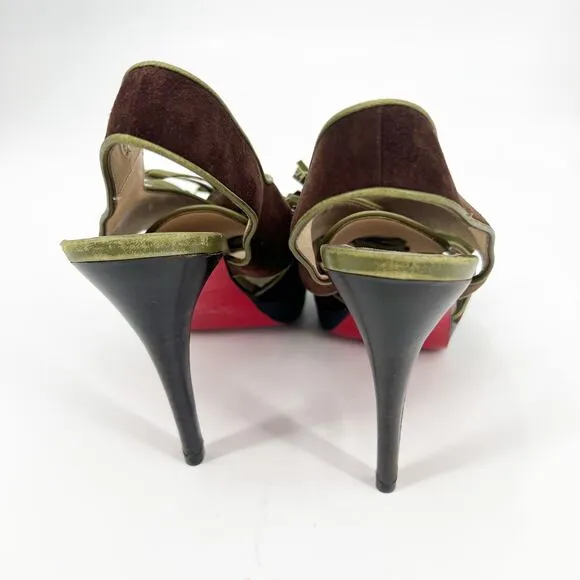 Christian Louboutin Vintage Sarah B Tassel Suede Heels Brown Green Size 39