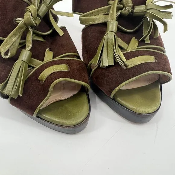 Christian Louboutin Vintage Sarah B Tassel Suede Heels Brown Green Size 39