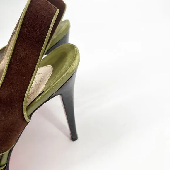Christian Louboutin Vintage Sarah B Tassel Suede Heels Brown Green Size 39