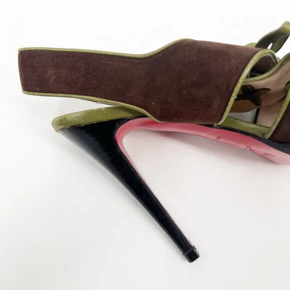 Christian Louboutin Vintage Sarah B Tassel Suede Heels Brown Green Size 39