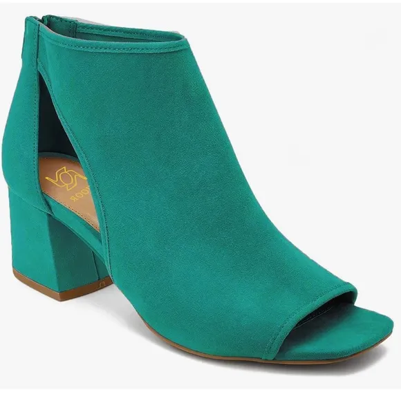Chunky High Heel Booties Suede Open Toe  2” Block Stacked Heel