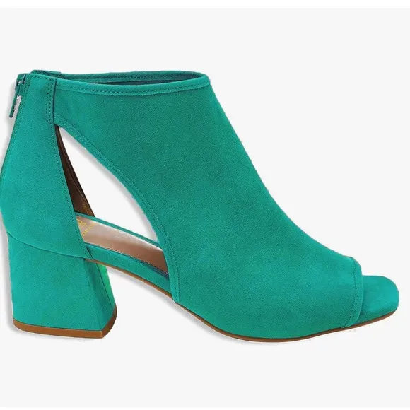 Chunky High Heel Booties Suede Open Toe  2” Block Stacked Heel