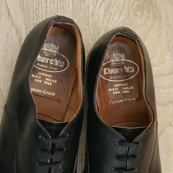 Church’s Black Leather Oxford Derby Dress Shoes Mens Size 9 England Custom Grade