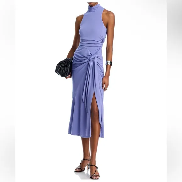 CINQ A SEPT BLACK RORI HALTER FLOUNCE DRESS