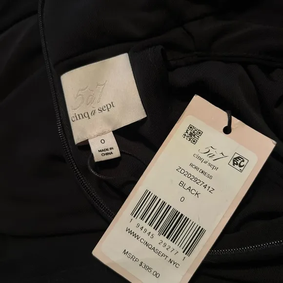 CINQ A SEPT BLACK RORI HALTER FLOUNCE DRESS