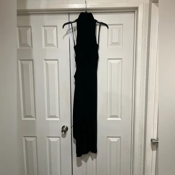 CINQ A SEPT BLACK RORI HALTER FLOUNCE DRESS