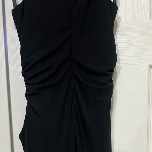 CINQ A SEPT BLACK RORI HALTER FLOUNCE DRESS