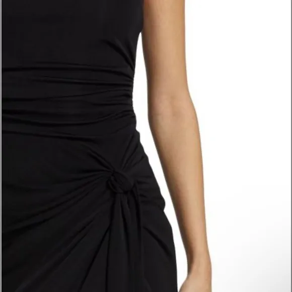 CINQ A SEPT BLACK RORI HALTER FLOUNCE DRESS
