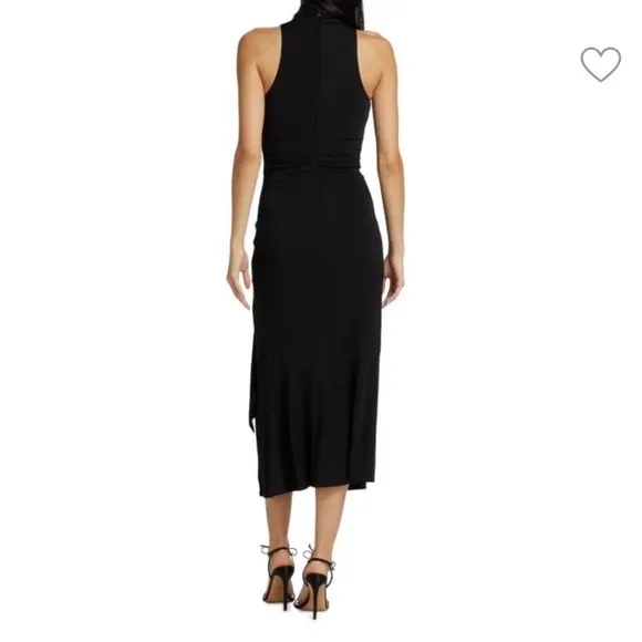 CINQ A SEPT BLACK RORI HALTER FLOUNCE DRESS