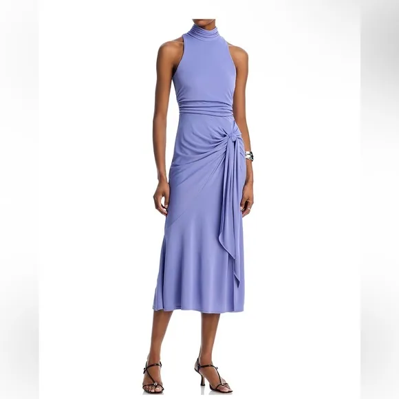 CINQ A SEPT BLACK RORI HALTER FLOUNCE DRESS