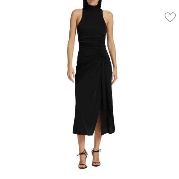 CINQ A SEPT BLACK RORI HALTER FLOUNCE DRESS