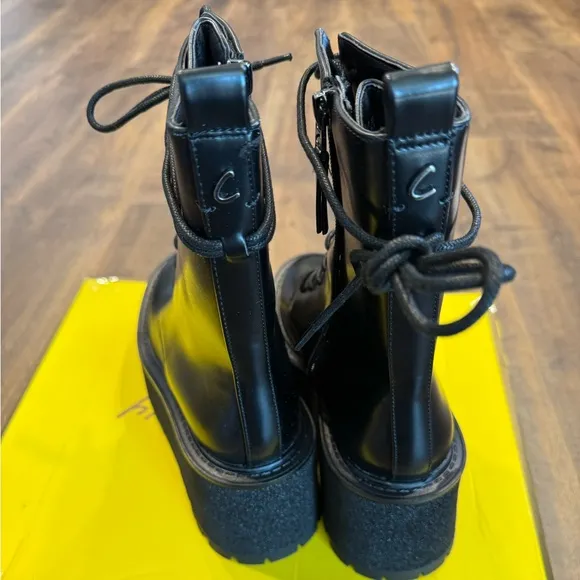 Circus NY by Sam Edelman Black Slater Lace Up Wedge Heel Boots
