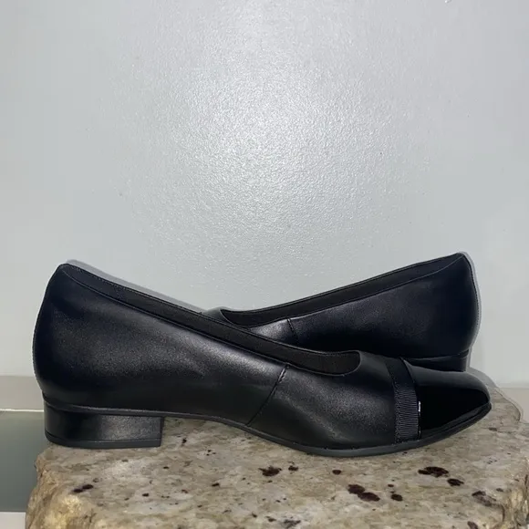 Clark Collection Juliette Monte Black Leather Slip On Comfort Flats Women Size 8