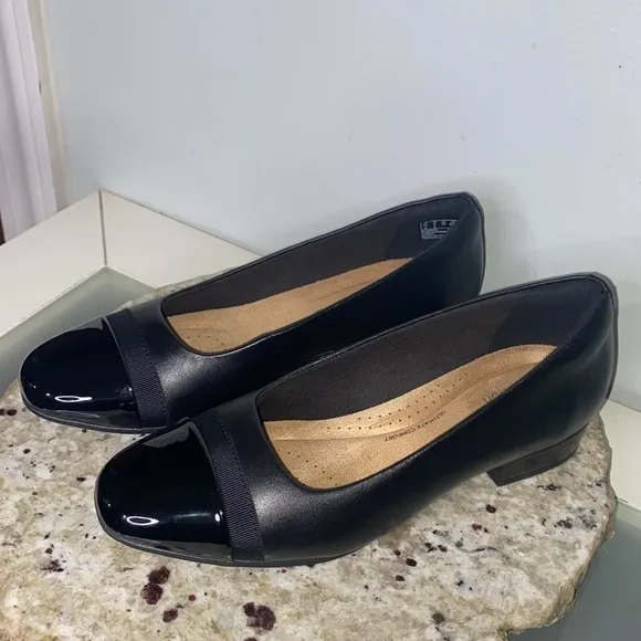 Clark Collection Juliette Monte Black Leather Slip On Comfort Flats Women Size 8