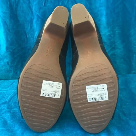 Clarks black leather Okena Sass shoes SZ womens 11 - Stacked 3.5 inch heel