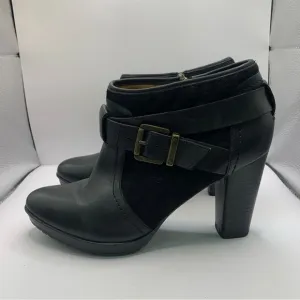 Clarks Black Leather Zip High Heel Ankle Boots Womens Size 10 M Style 2610493
