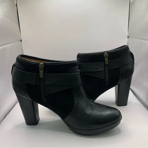 Clarks Black Leather Zip High Heel Ankle Boots Womens Size 10 M Style 2610493