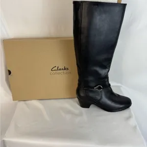 Clarks Black Over the Knee Boots with Chunky Heel​