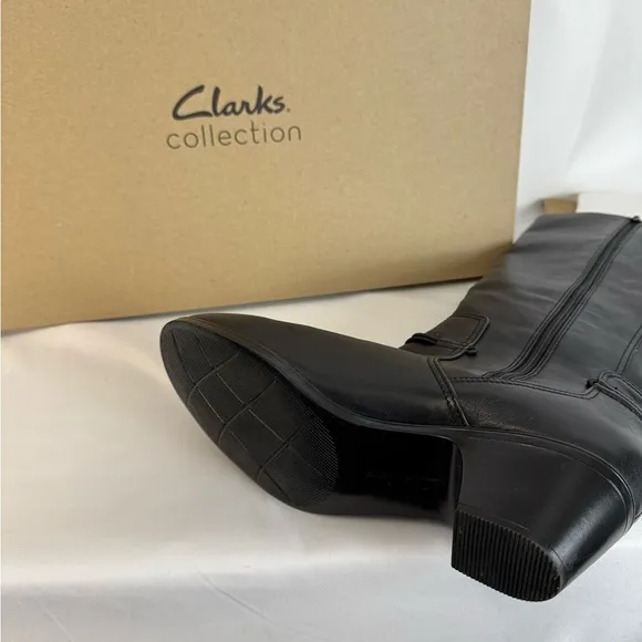 Clarks Black Over the Knee Boots with Chunky Heel​