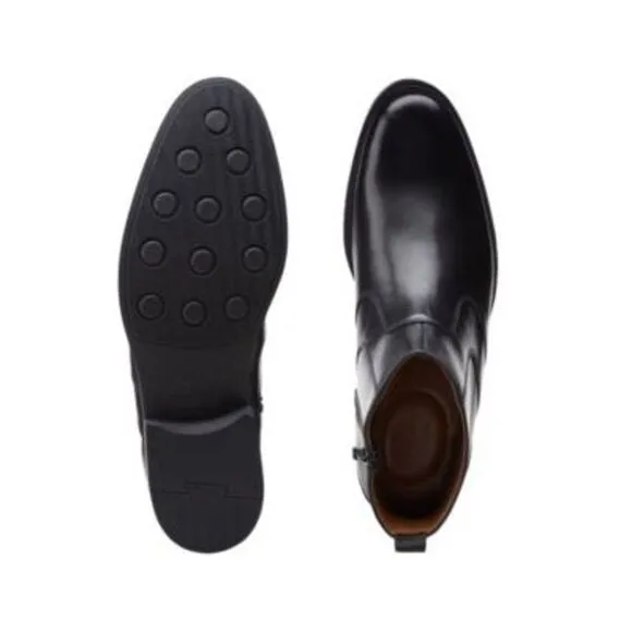 CLARKS COLLECTION Mens Black Heel Pull-Tab Whiddon Leather Boots Shoes 9.5 M