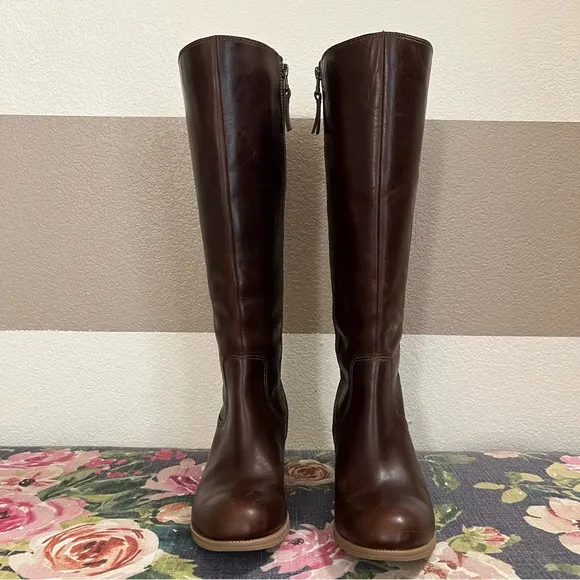 Clarks Distressed Maypearl Viola Brown Heeled Knee-High Boots size 8