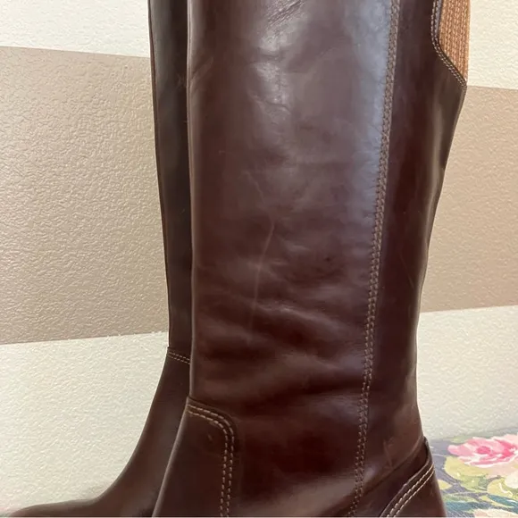 Clarks Distressed Maypearl Viola Brown Heeled Knee-High Boots size 8