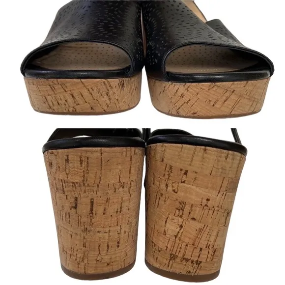 CLARKS Maritsa Nila Black Platform Sandals Cork Heel Leather Size US 11M