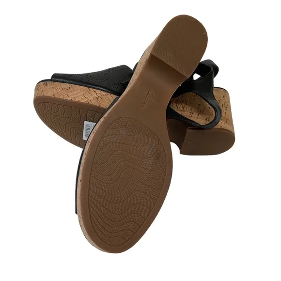 CLARKS Maritsa Nila Black Platform Sandals Cork Heel Leather Size US 11M