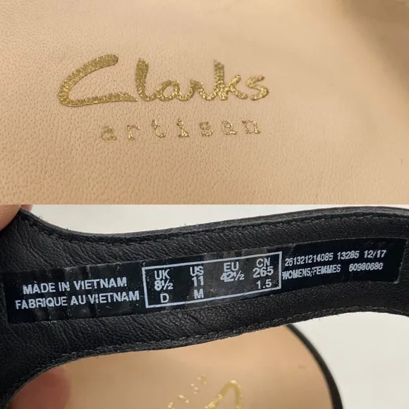 CLARKS Maritsa Nila Black Platform Sandals Cork Heel Leather Size US 11M