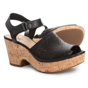 CLARKS Maritsa Nila Black Platform Sandals Cork Heel Leather Size US 11M