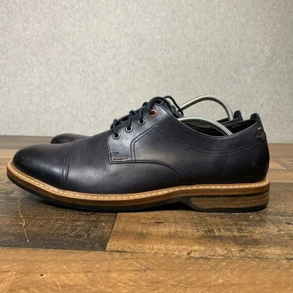 Clarks Mens 12 Pitney Cap Derby Leather  Oxfords Dress Shoes Navy Blue Lace Up