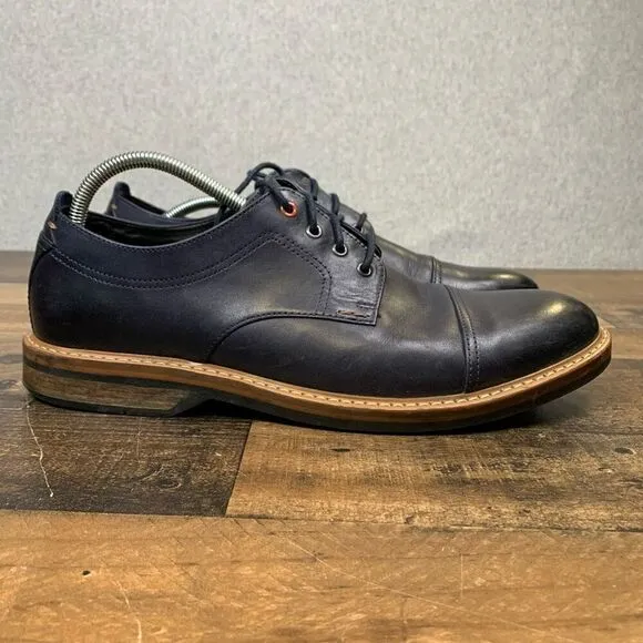 Clarks Mens 12 Pitney Cap Derby Leather  Oxfords Dress Shoes Navy Blue Lace Up
