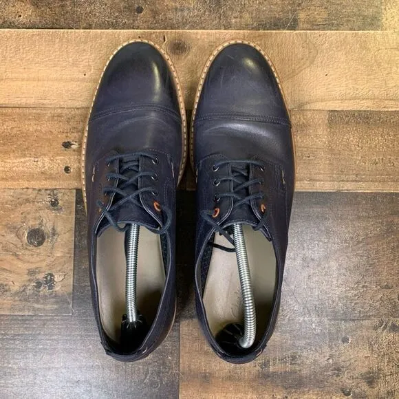 Clarks Mens 12 Pitney Cap Derby Leather  Oxfords Dress Shoes Navy Blue Lace Up