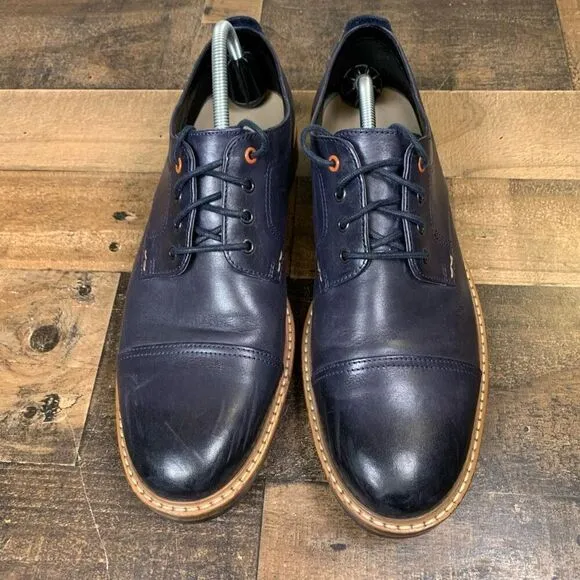 Clarks Mens 12 Pitney Cap Derby Leather  Oxfords Dress Shoes Navy Blue Lace Up