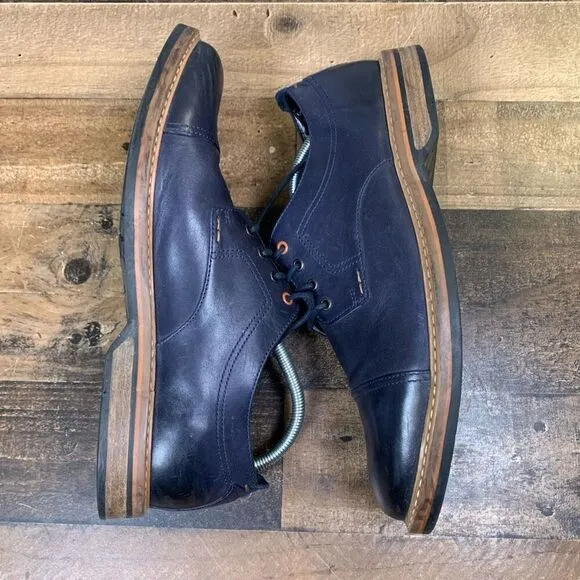 Clarks Mens 12 Pitney Cap Derby Leather  Oxfords Dress Shoes Navy Blue Lace Up