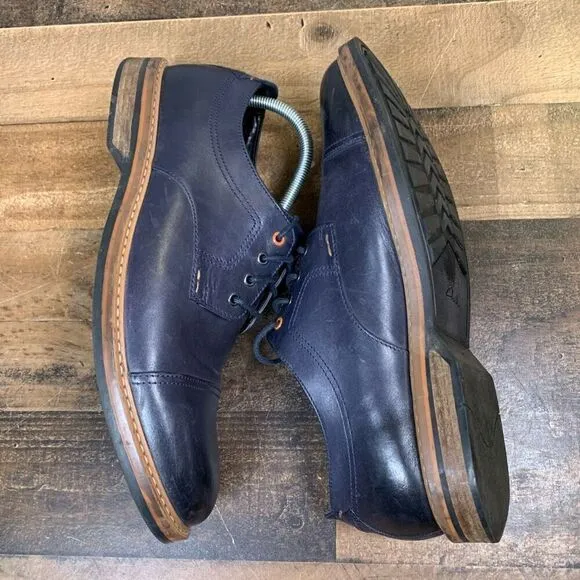 Clarks Mens 12 Pitney Cap Derby Leather  Oxfords Dress Shoes Navy Blue Lace Up
