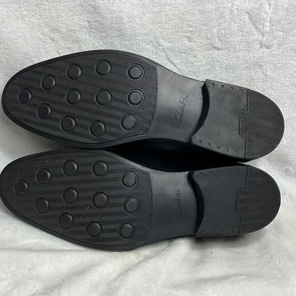 Clarks Men's New Tilden Cap Oxford Shoes Black Leather Size 12 Dress Shoe NWOB