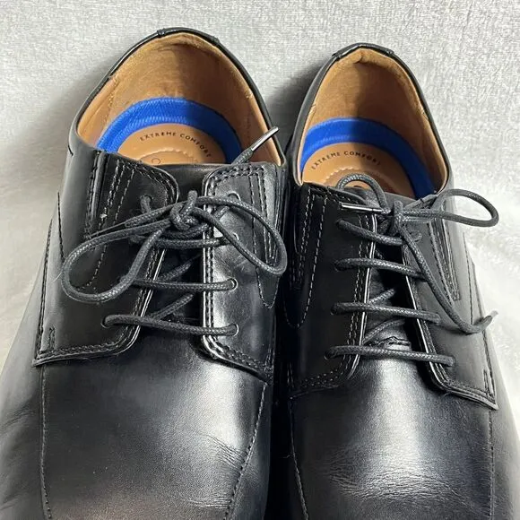 Clarks Men's New Tilden Cap Oxford Shoes Black Leather Size 12 Dress Shoe NWOB